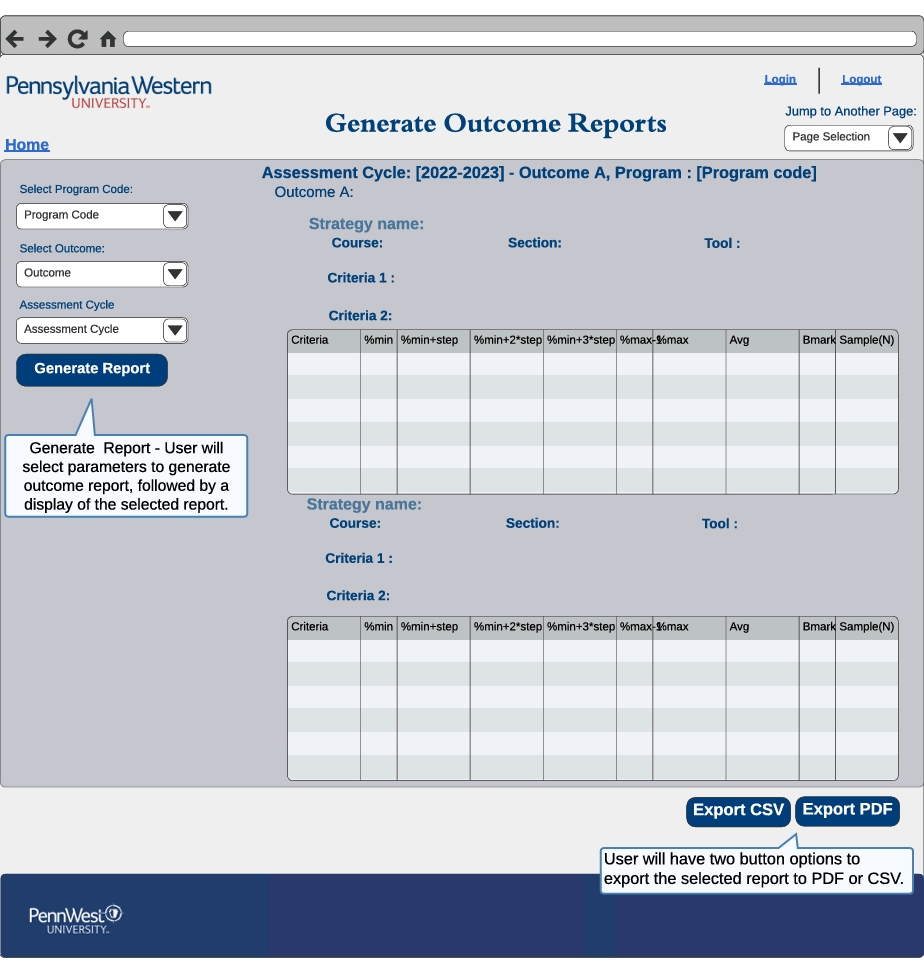 Generate report screen