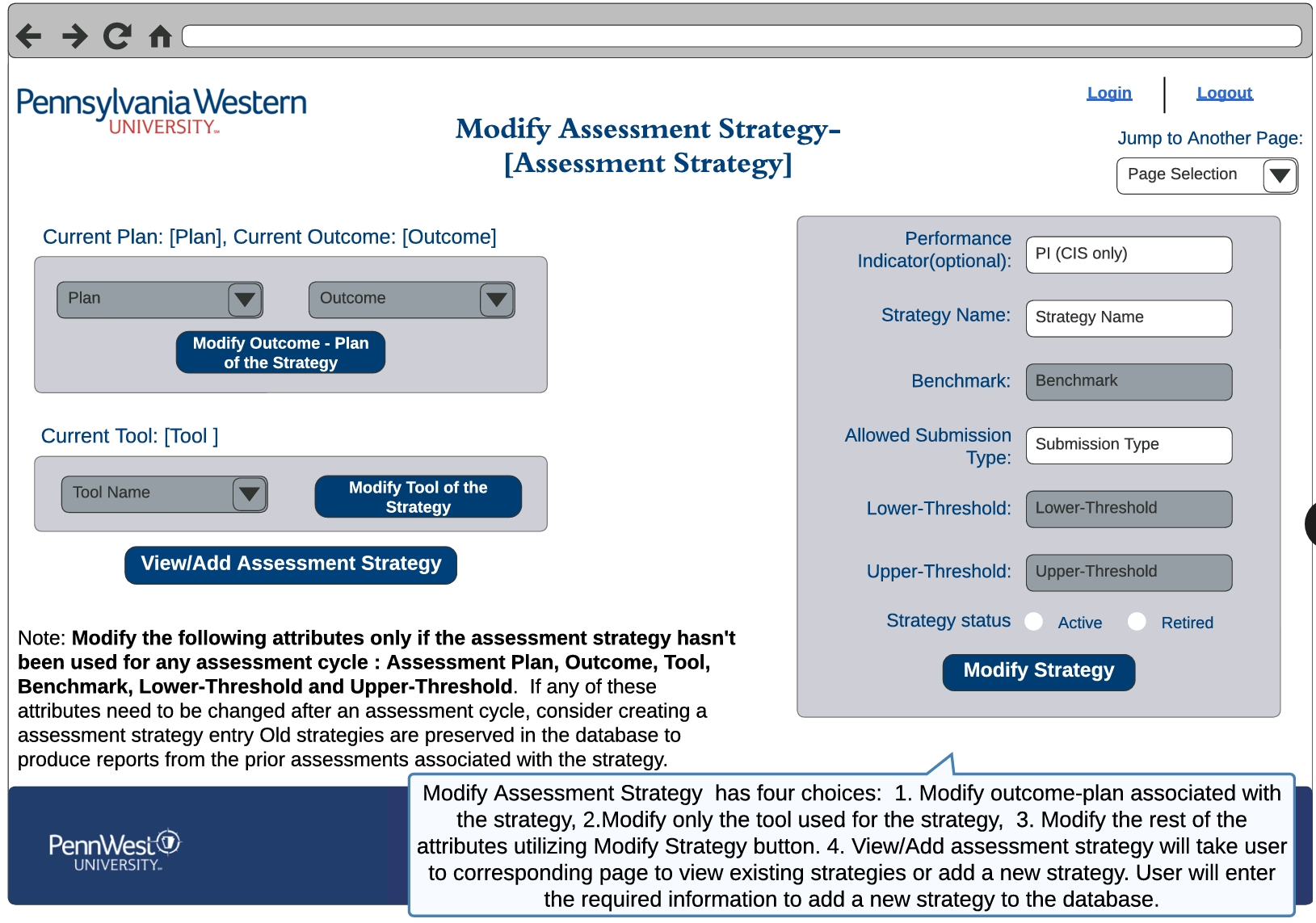 Modify strategy screen